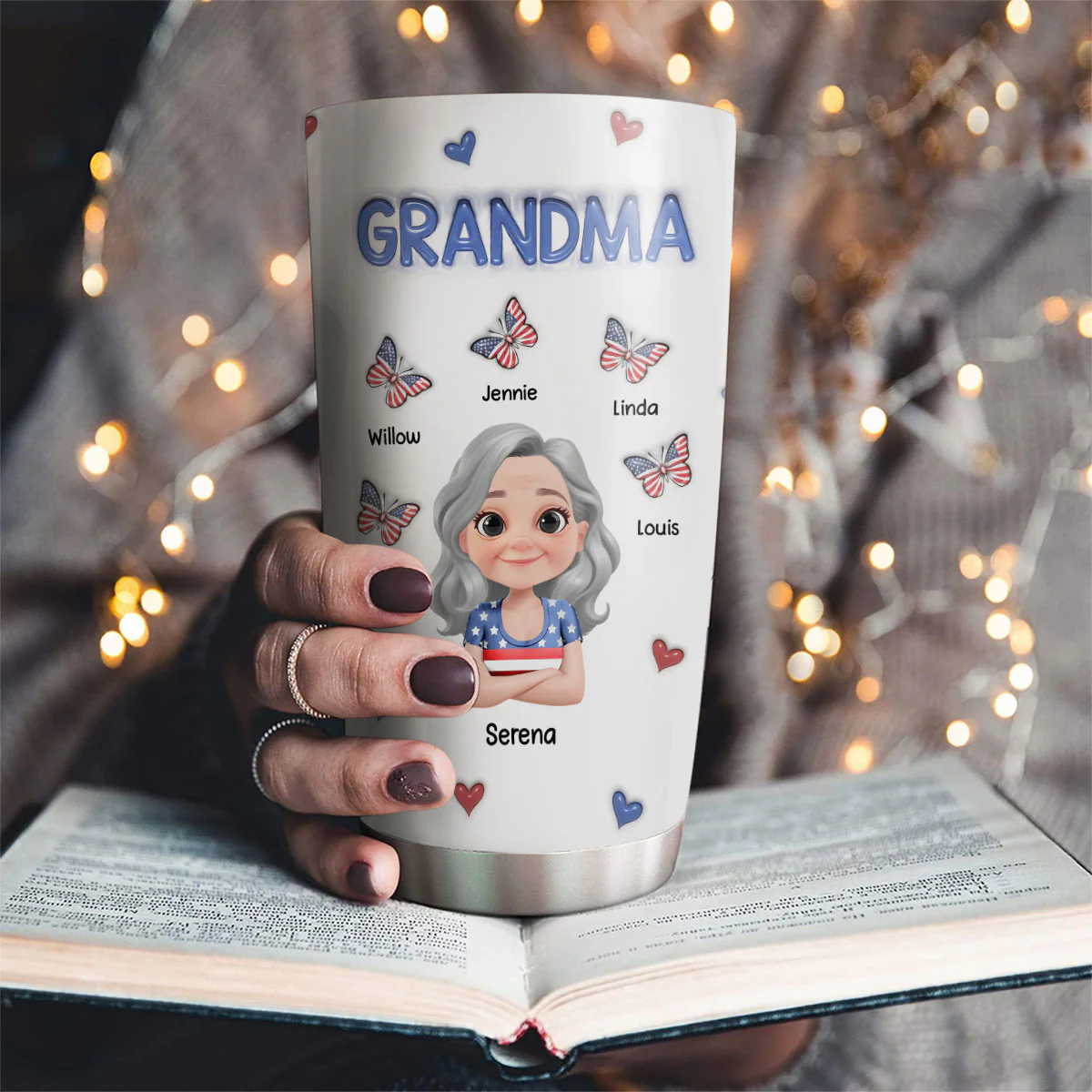 Proud Grandma In Red White And Blue - Personalized Custom 3D Inflated Effect Tumbler - Image 2
