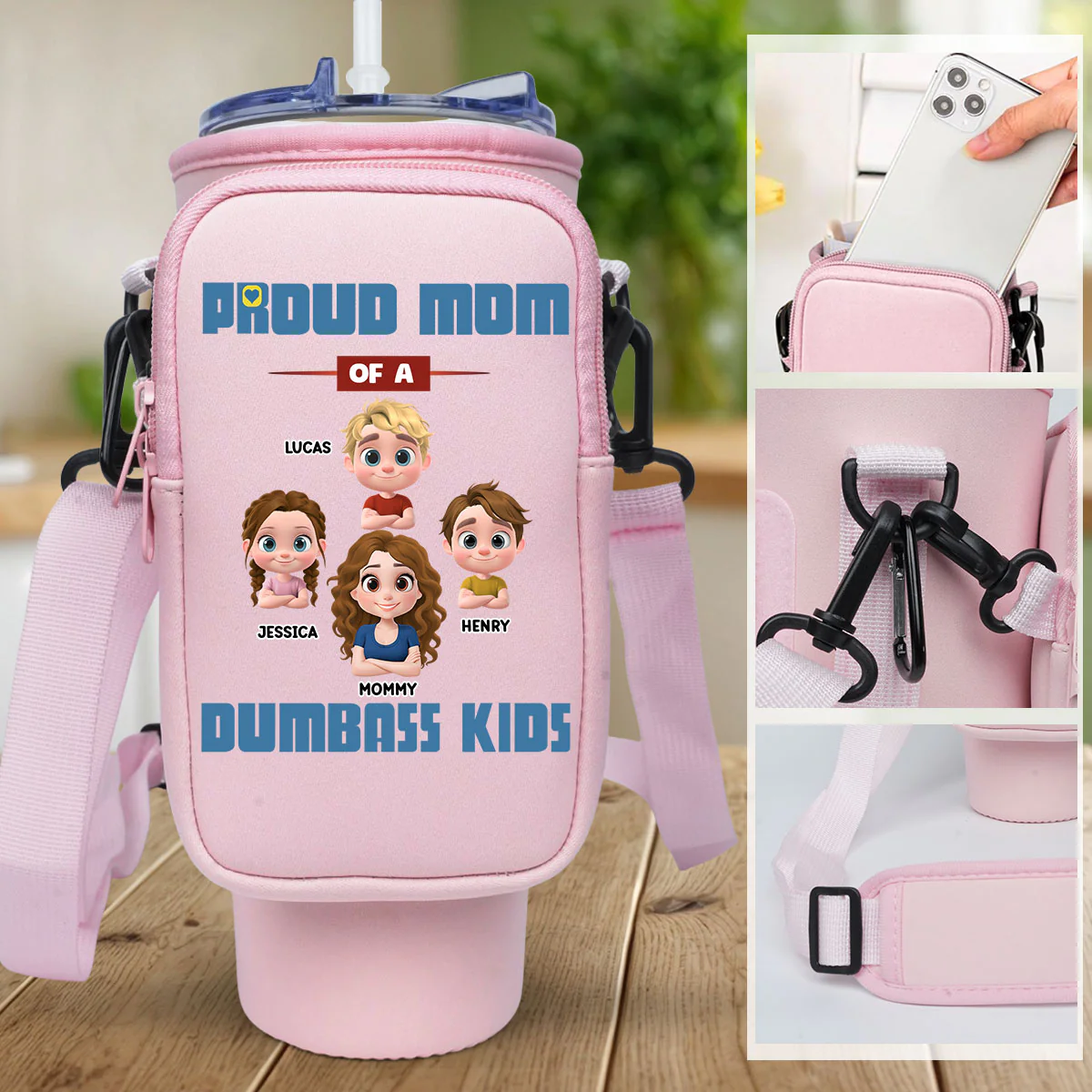 Proud Mom - Personalized Custom Water Bottle Carrier Bag - Image 3