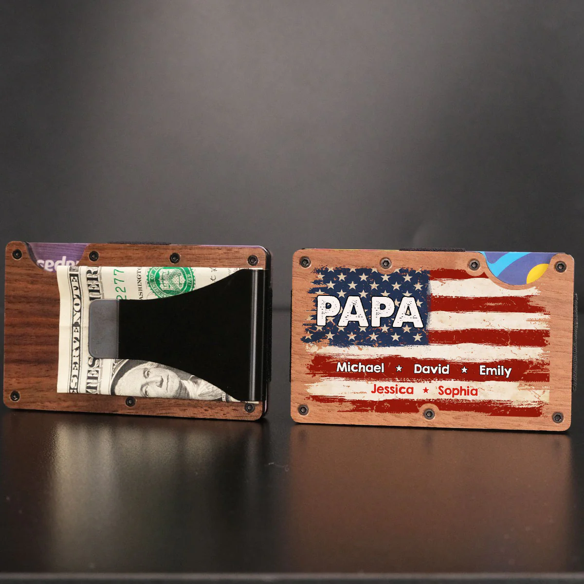 Proud To Be American - Personalized Custom Wooden Card Holder - Image 2