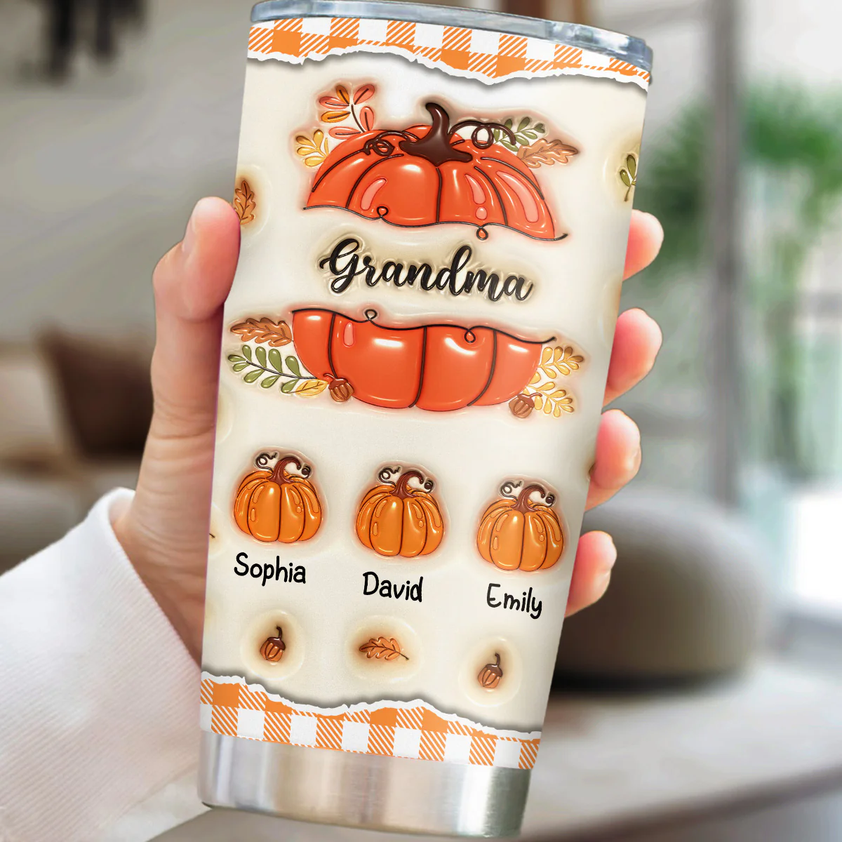 Pumpkin Grandma - Personalized Custom 3D Inflated Effect Tumbler - Image 2