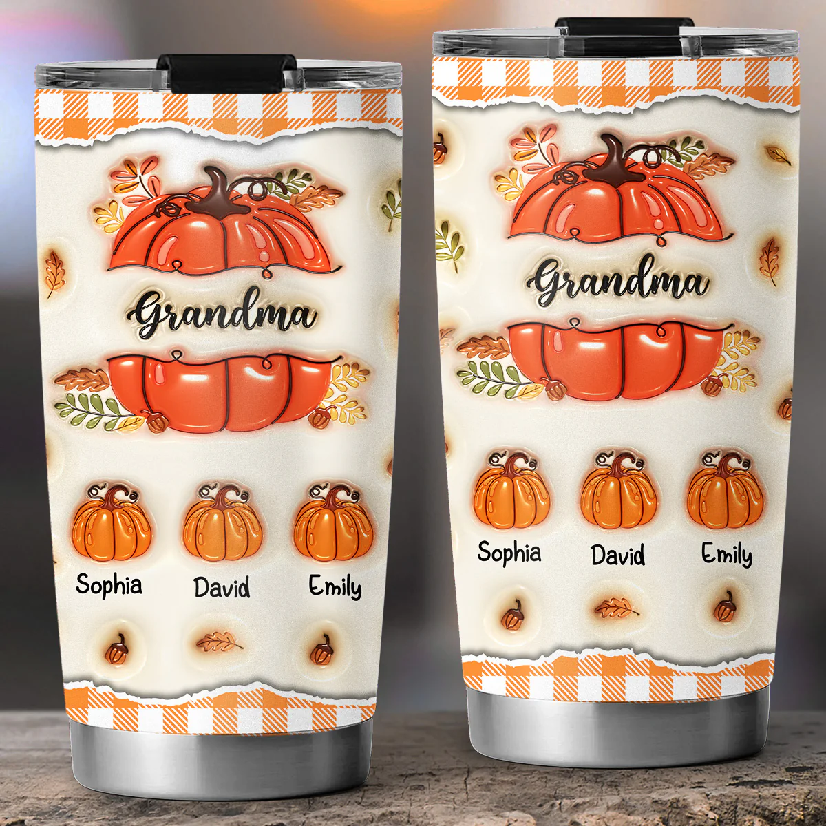 Pumpkin Grandma - Personalized Custom 3D Inflated Effect Tumbler - Image 3