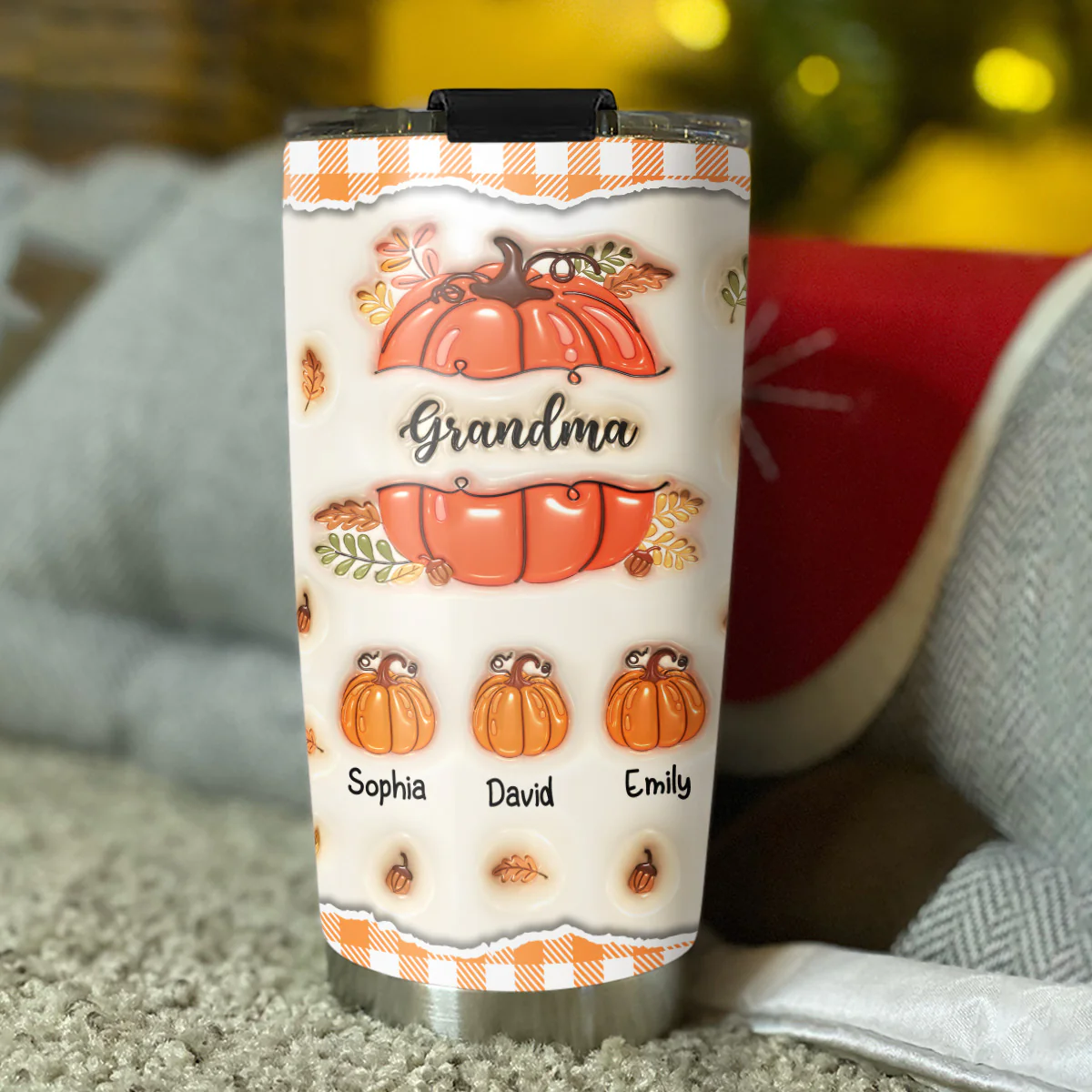 Pumpkin Grandma - Personalized Custom 3D Inflated Effect Tumbler - Image 4