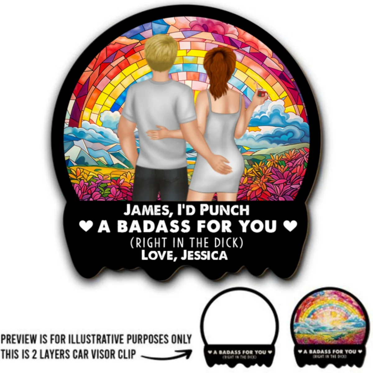 Punch A Badass For You Boyfriend Husband - Personalized Custom Car Visor Clip - Image 4