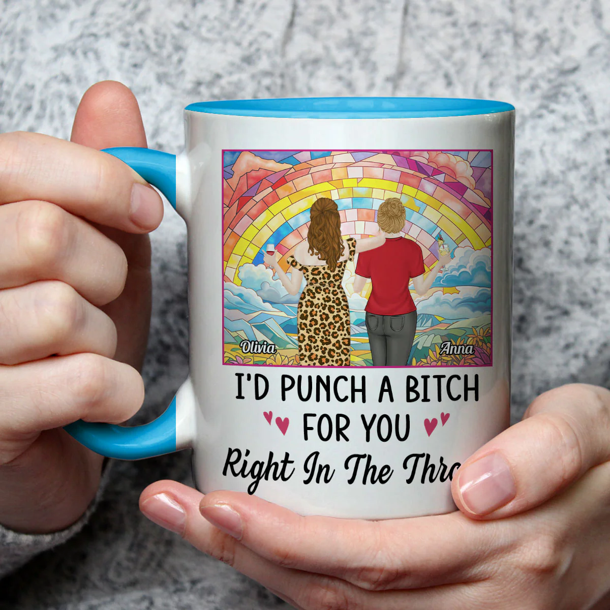 Punch A Bitch For You My Bestie - Personalized Custom Accent Mug - Image 5