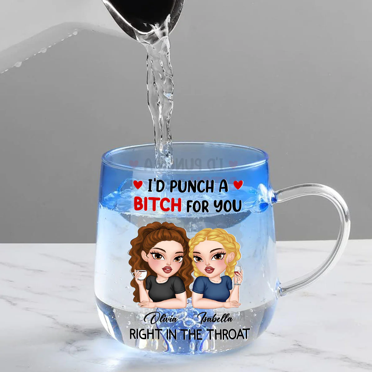 Punch A Bitch For You My Friend - Personalized Custom Blue Gradient Glass Mug - Image 3