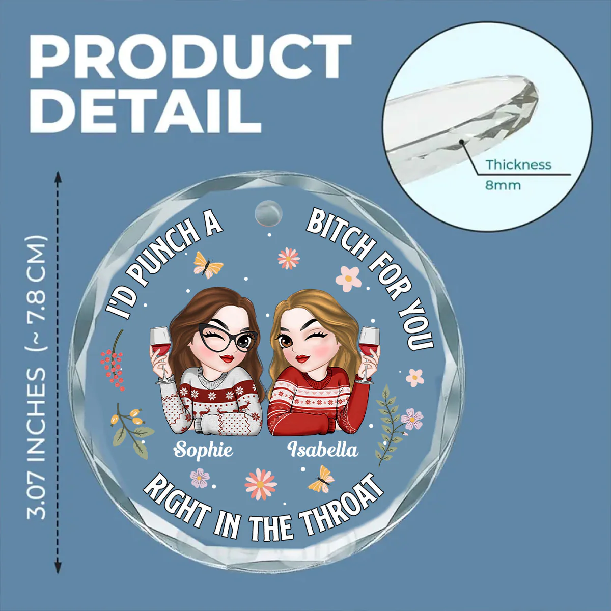 Punch A Bitch For You - Personalized Custom Glass Ornament - Image 6
