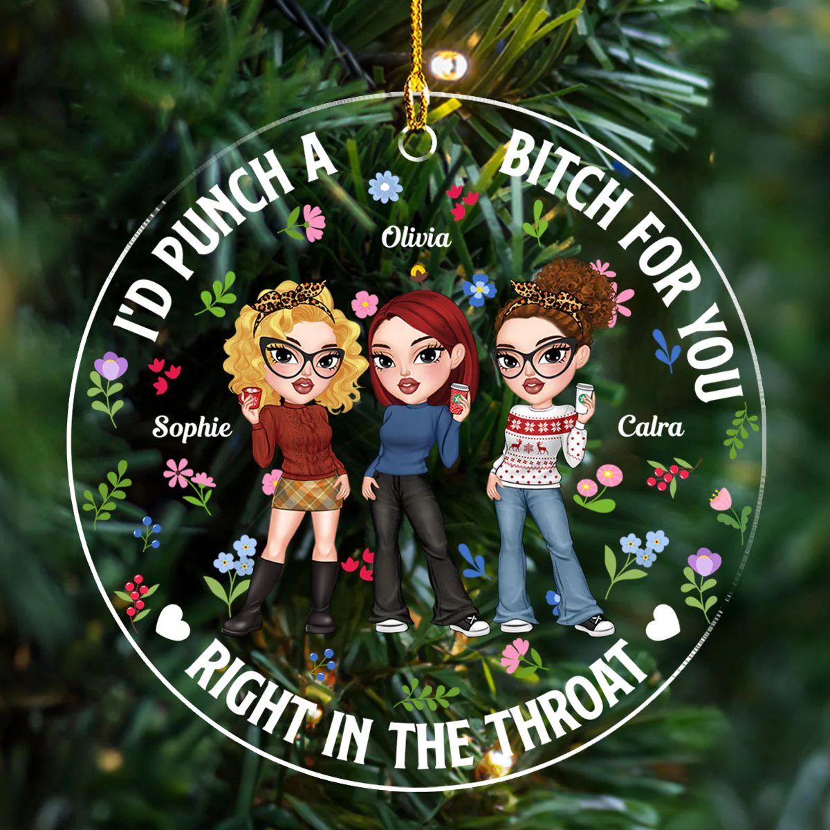 Punch Bitch Best Friend - Personalized Custom Acrylic Ornament - Image 3