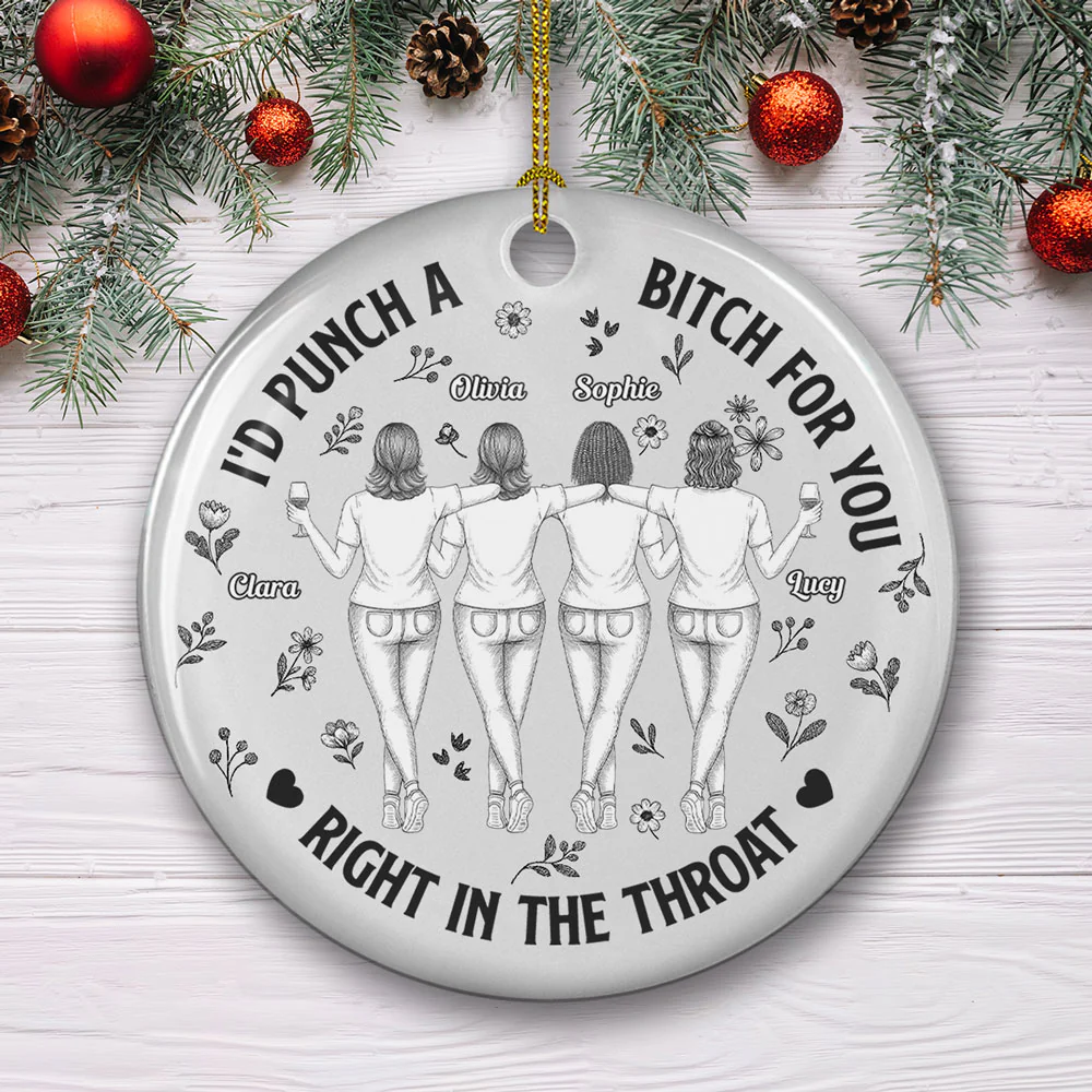 Punch Bitch Besties Blue Toile - Personalized Custom Ceramic Ornament - Image 3