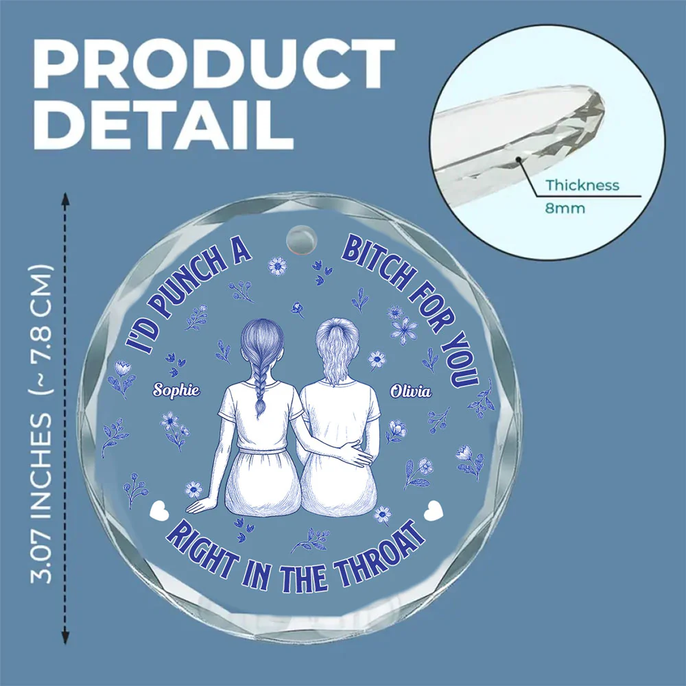 Punch Bitch Besties Blue Toile - Personalized Custom Glass Ornament - Image 5
