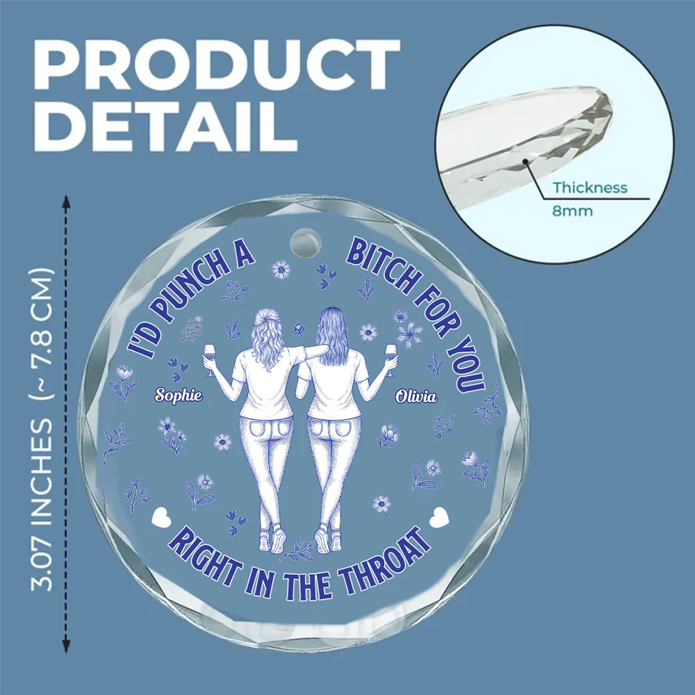 Punch Bitch Besties Blue Toile - Personalized Custom Glass Ornament - Image 5