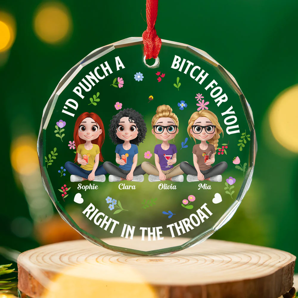 Punch Bitch Besties Cartoonize - Personalized Custom Glass Ornament - Image 3