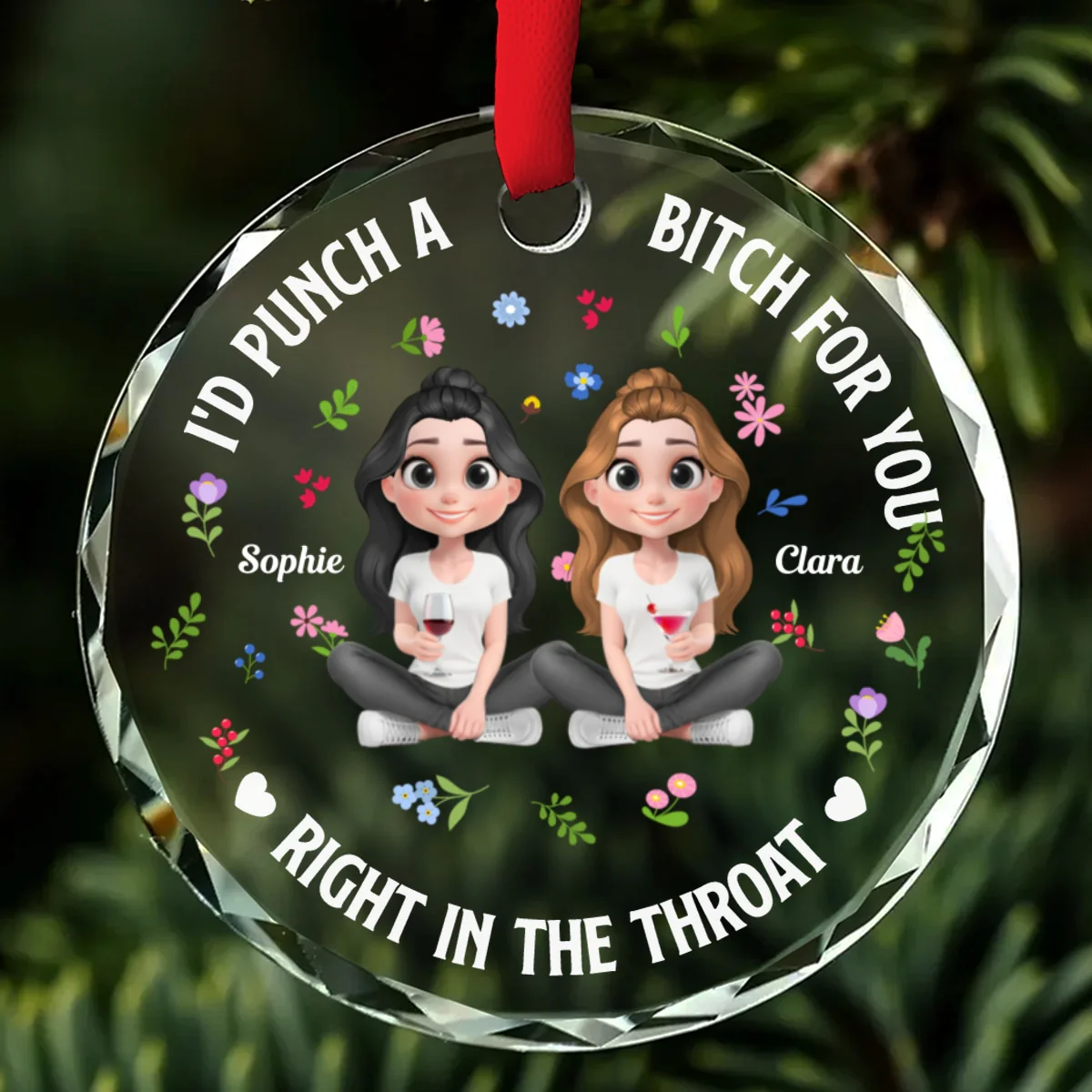Punch Bitch Besties Cartoonize - Personalized Custom Glass Ornament - Image 6
