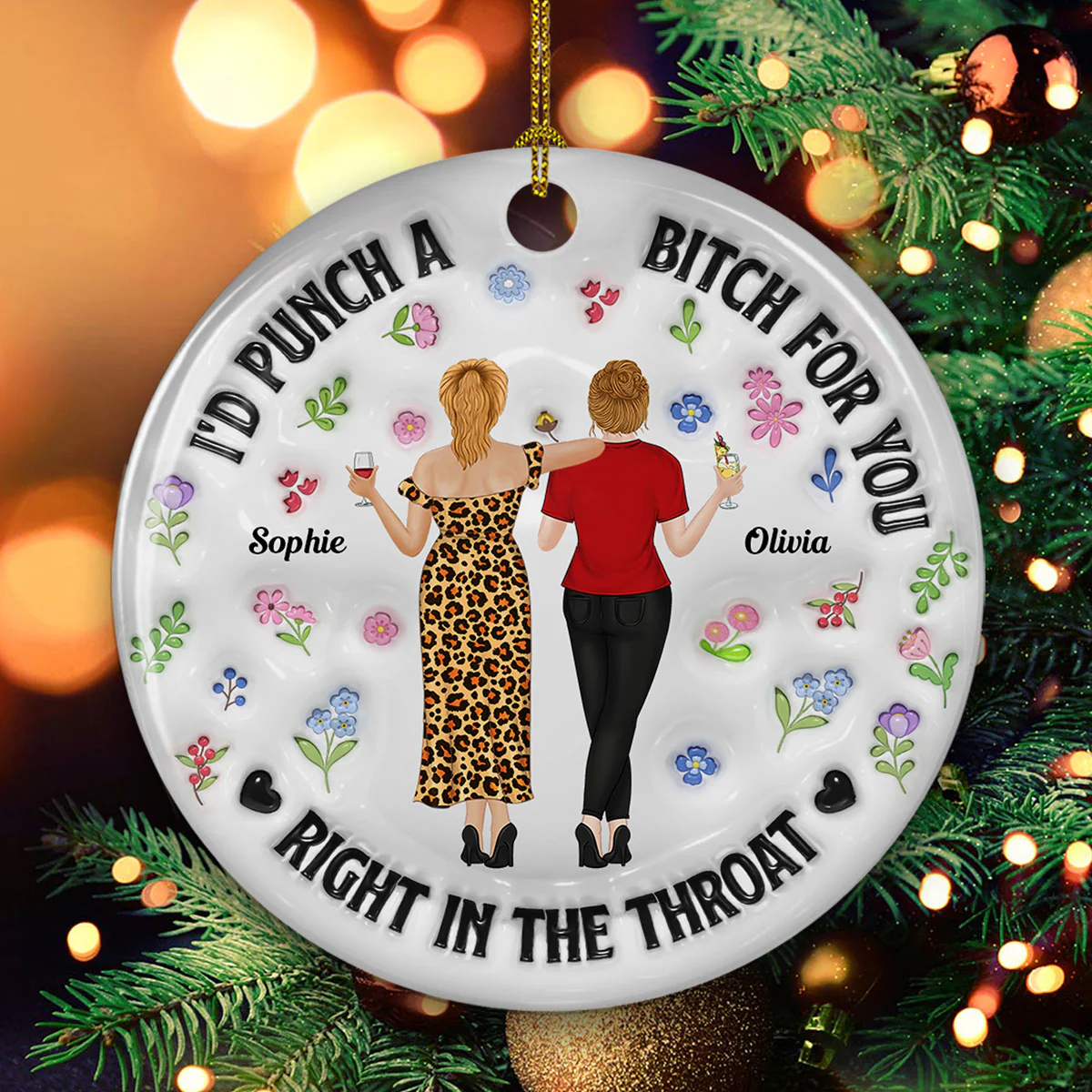 Punch Bitch Besties - Personalized Custom 3D Inflated Effect Ceramic Ornament - Image 2