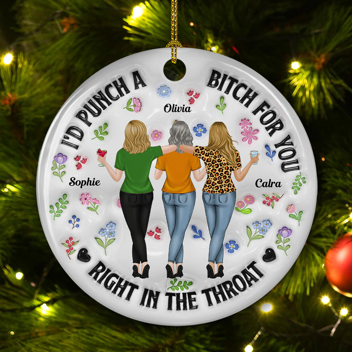 Punch Bitch Besties - Personalized Custom 3D Inflated Effect Ceramic Ornament - Image 3