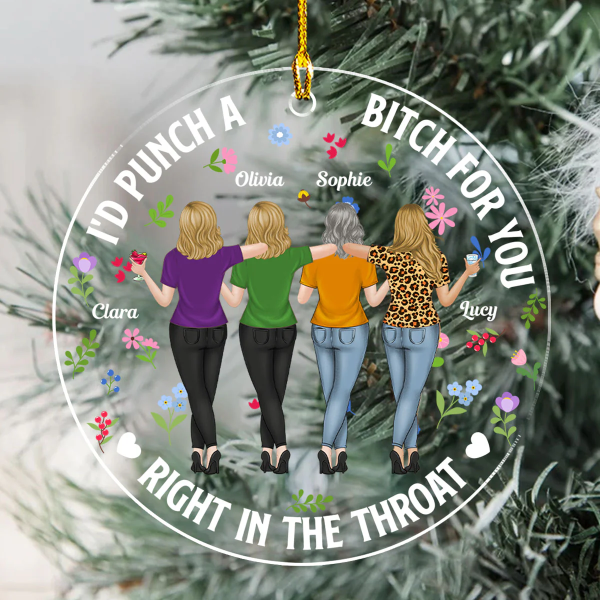 Punch Bitch Besties - Personalized Custom Acrylic Ornament - Image 2