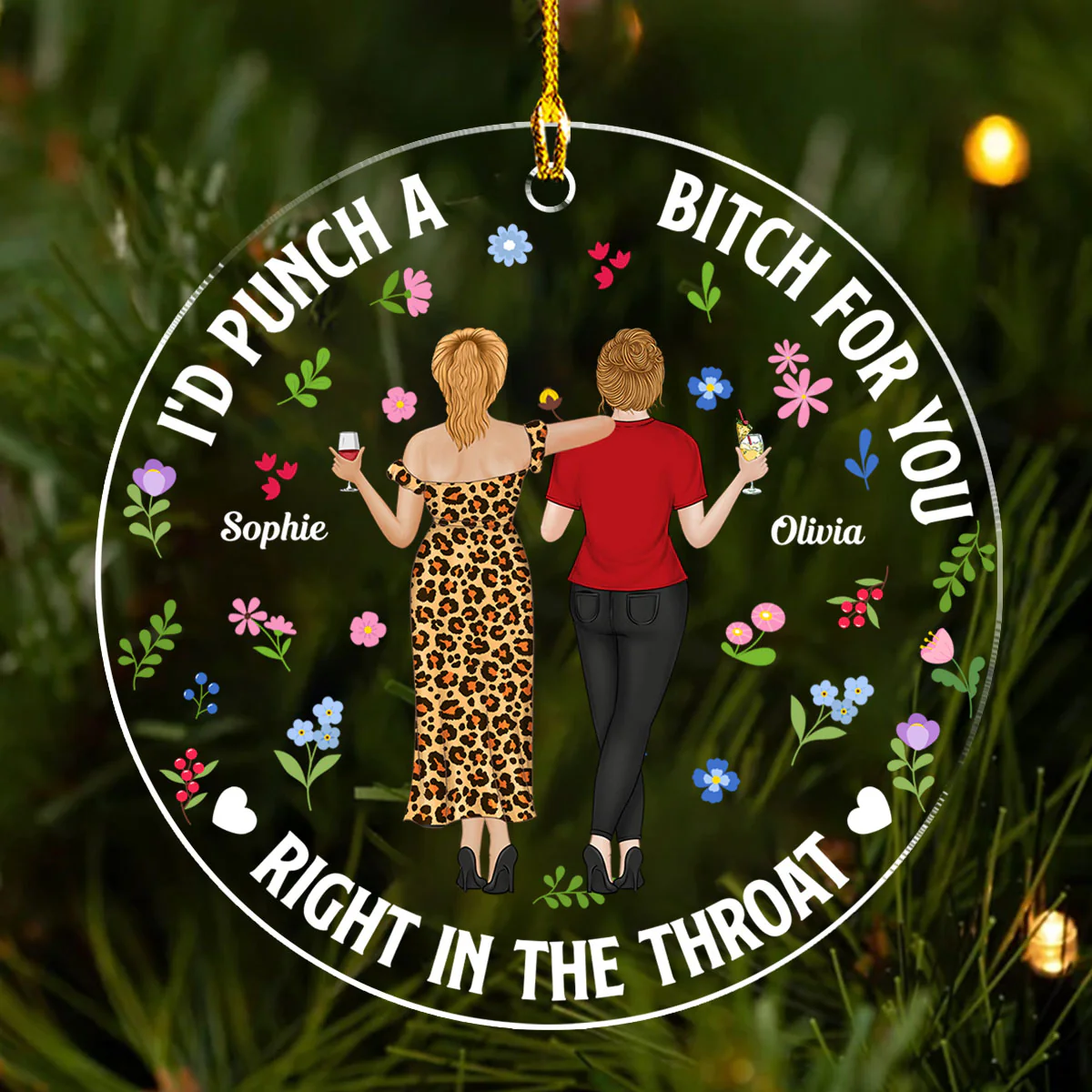 Punch Bitch Besties - Personalized Custom Acrylic Ornament - Image 4