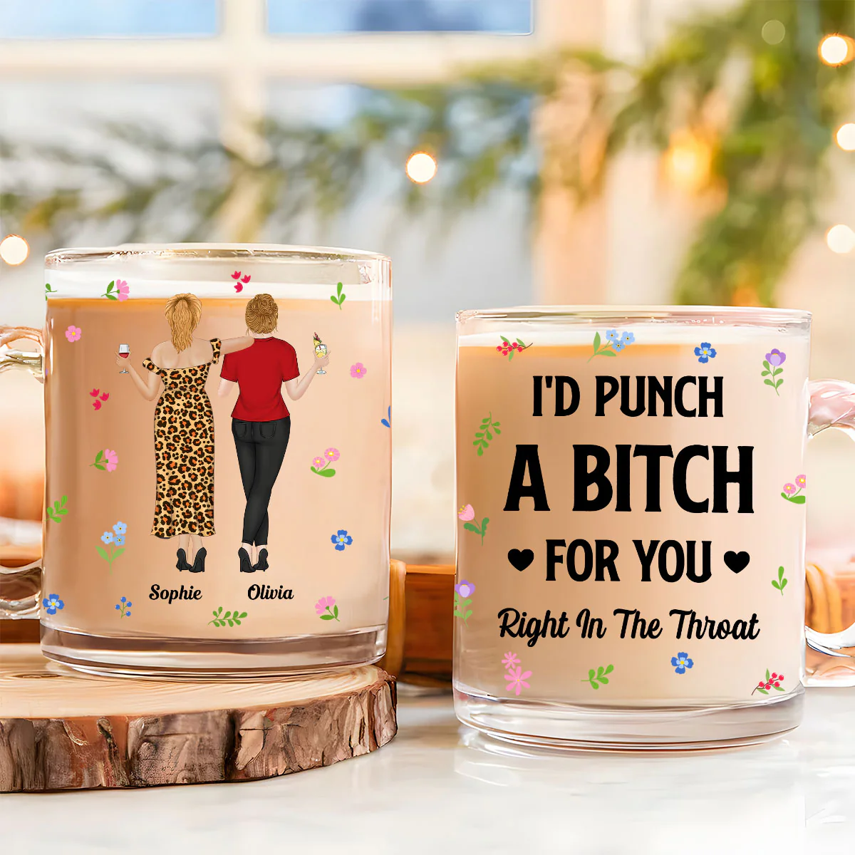 Punch Bitch Besties - Personalized Custom Glass Mug - Image 2