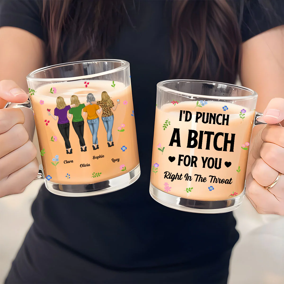Punch Bitch Besties - Personalized Custom Glass Mug - Image 4