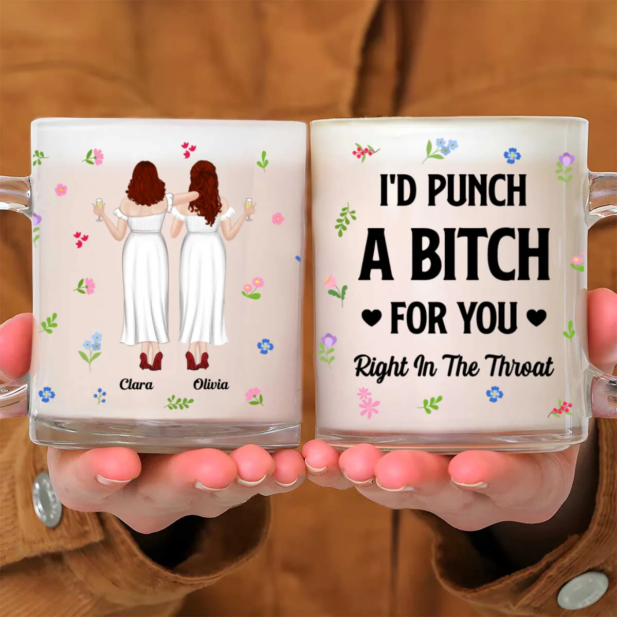 Punch Bitch Besties - Personalized Custom Glass Mug - Image 6
