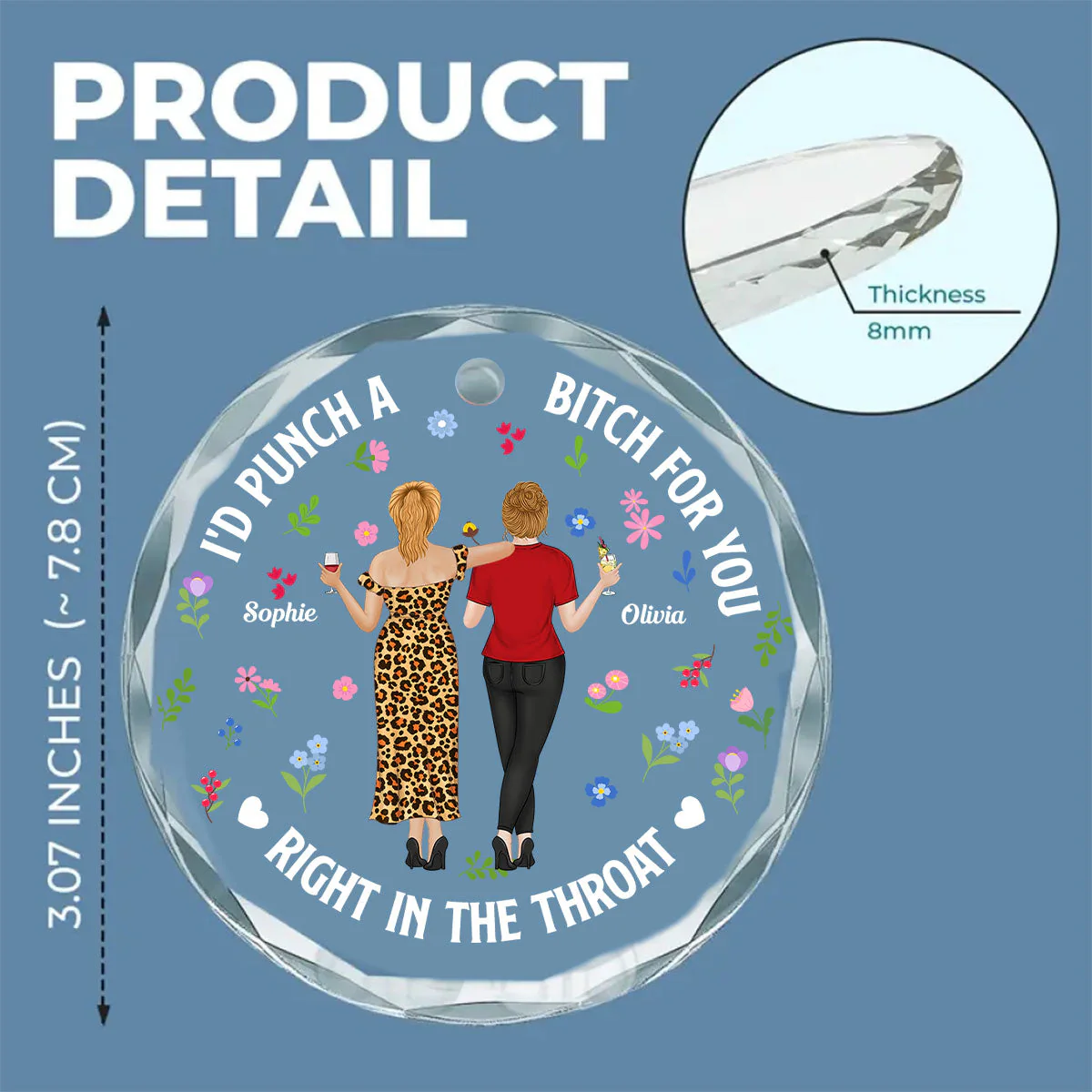 Punch Bitch Besties - Personalized Custom Glass Ornament - Image 5