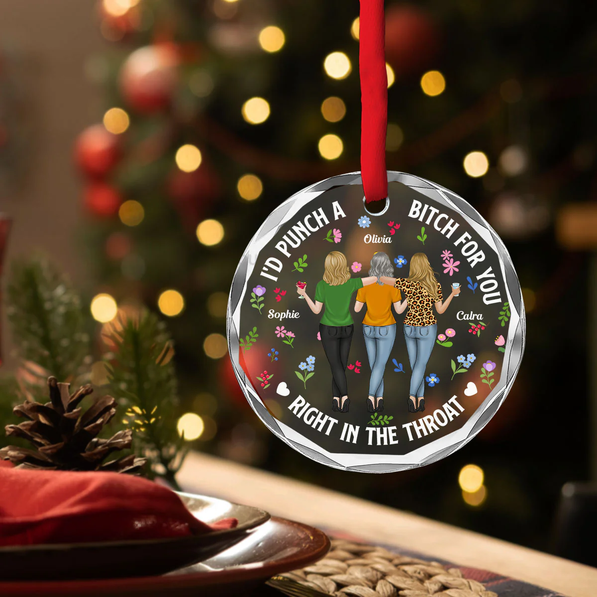Punch Bitch Besties - Personalized Custom Glass Ornament - Image 2