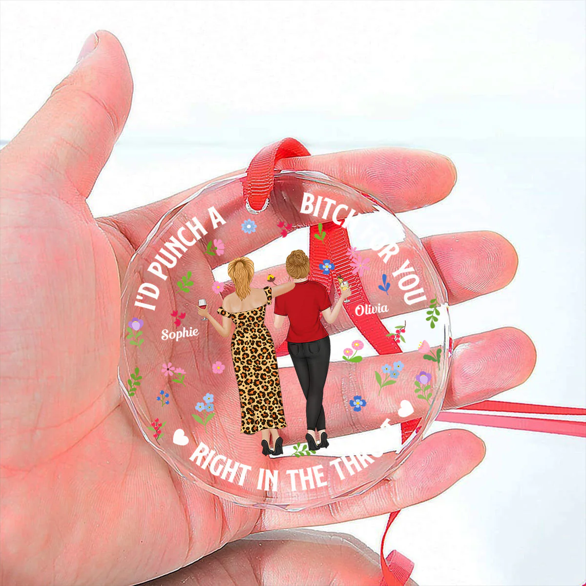 Punch Bitch Besties - Personalized Custom Glass Ornament - Image 4