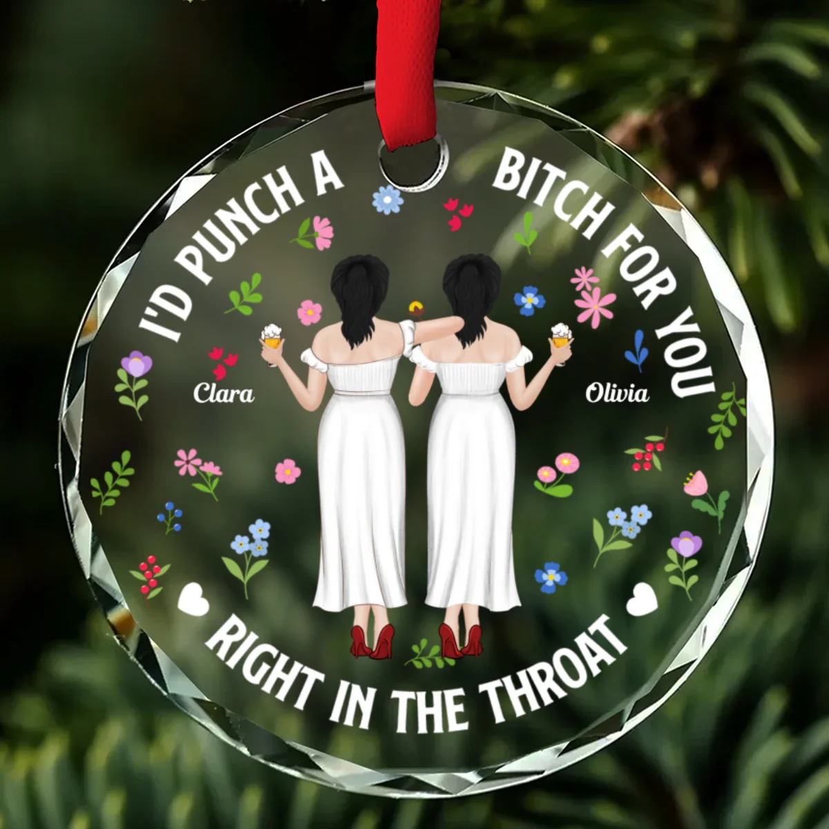 Punch Bitch Besties - Personalized Custom Glass Ornament - Image 6