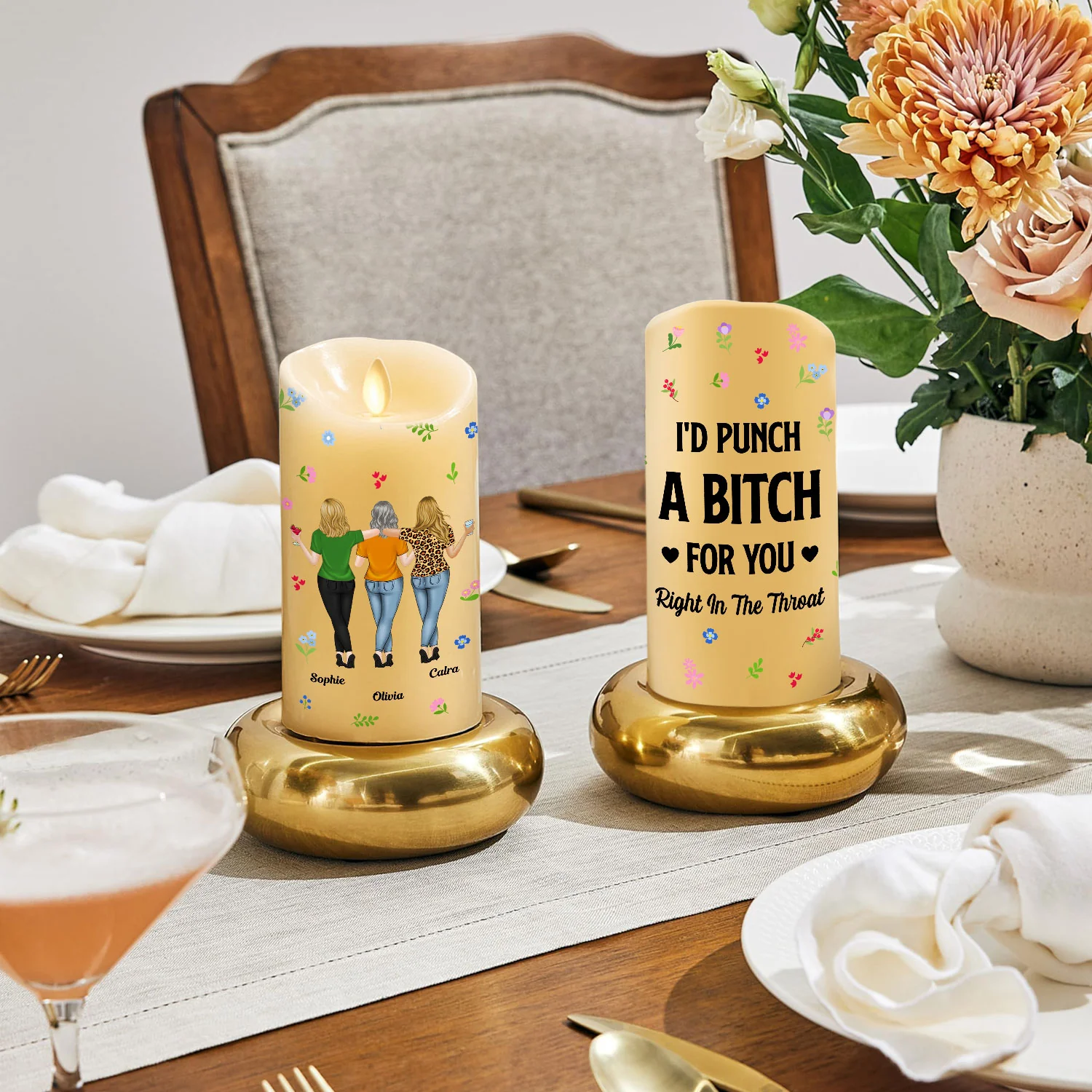 Punch Bitch Besties - Personalized Custom LED Candle - Image 4
