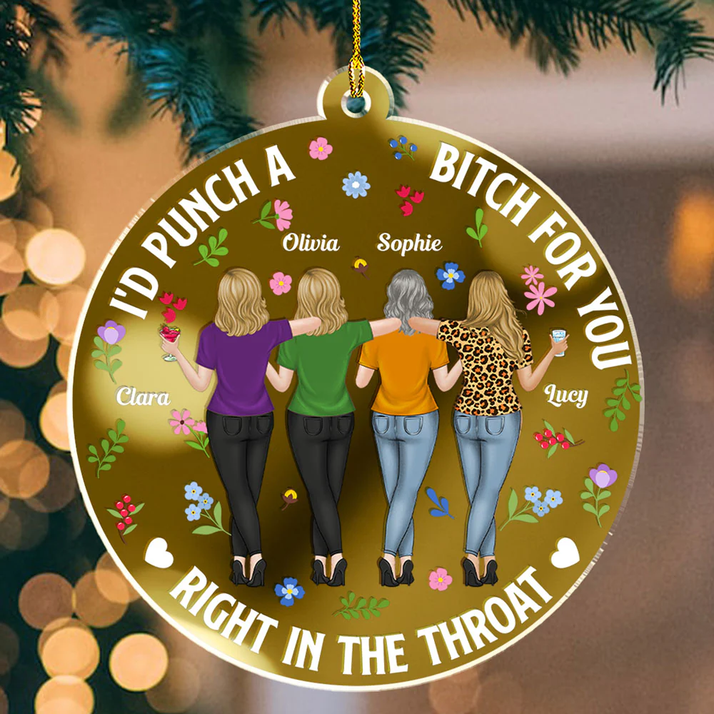 Punch Bitch Besties - Personalized Custom Mirrored Acrylic Ornament - Image 6