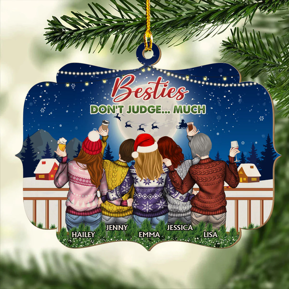Punch Bitch Besties - Personalized Custom Wood Ornament