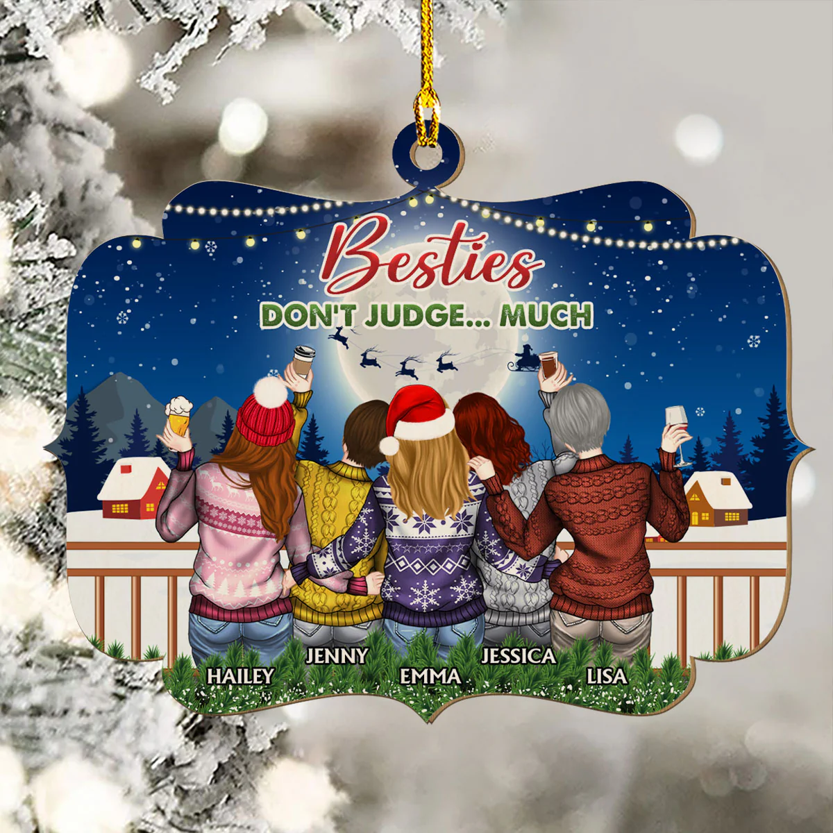 Punch Bitch Besties - Personalized Custom Wood Ornament - Image 4