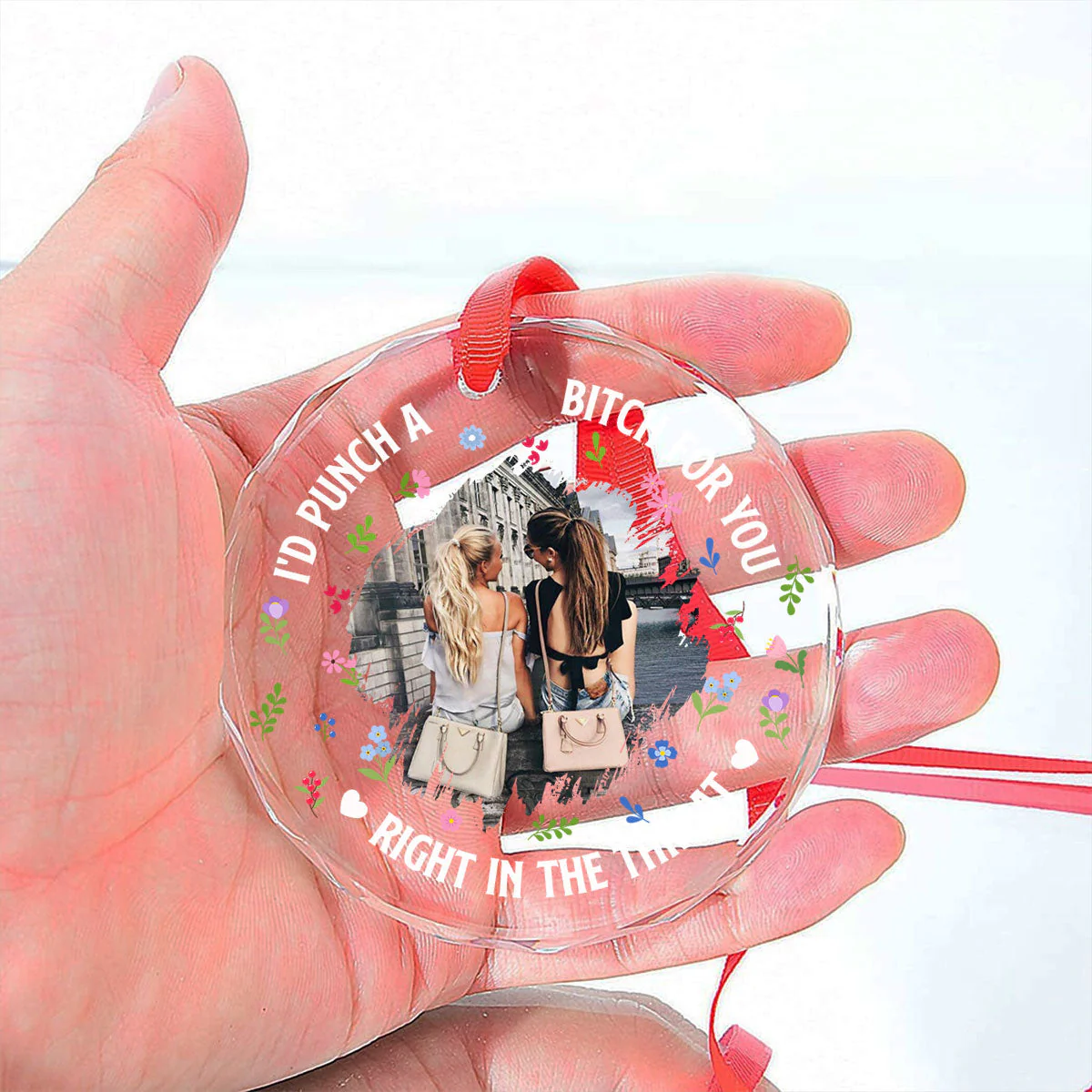 Punch Bitch Besties Photo Version - Personalized Custom Glass Ornament - Image 2