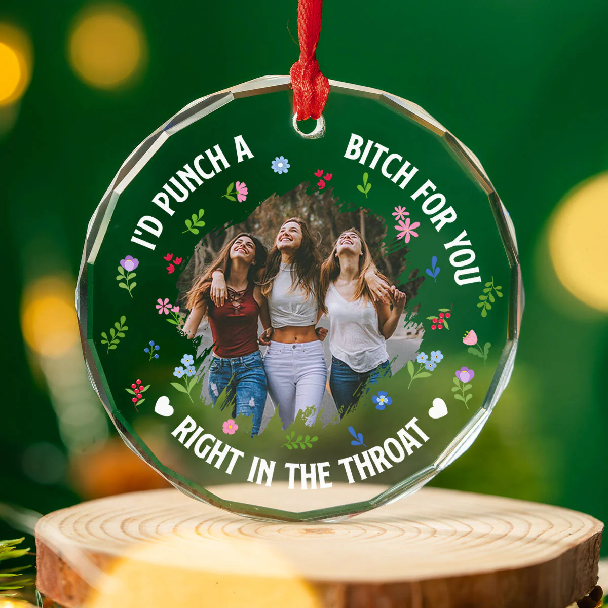Punch Bitch Besties Photo Version - Personalized Custom Glass Ornament - Image 4