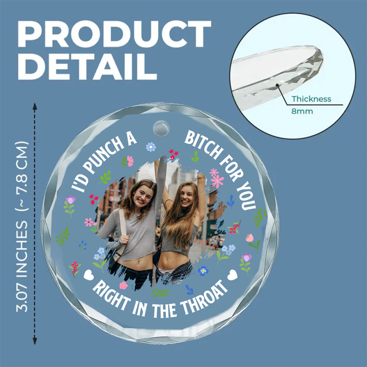 Punch Bitch Besties Photo Version - Personalized Custom Glass Ornament - Image 5