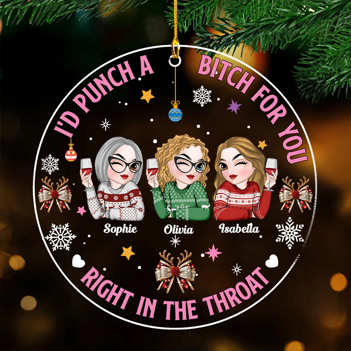 Punch Bitch For You Besties - Personalized Custom Acrylic Ornament - Image 2