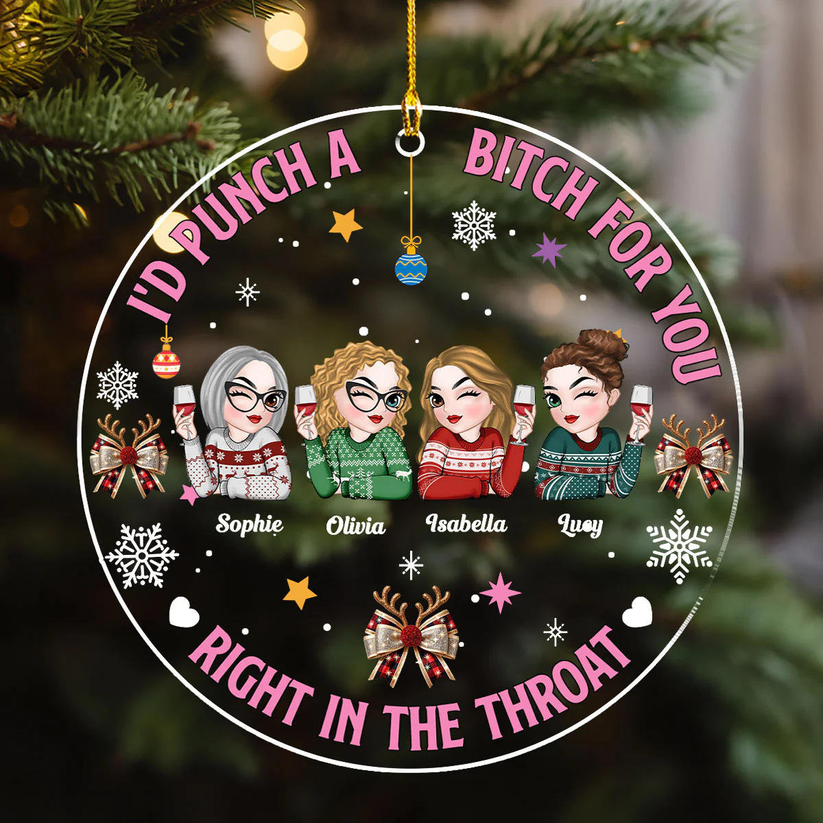 Punch Bitch For You Besties - Personalized Custom Acrylic Ornament - Image 3