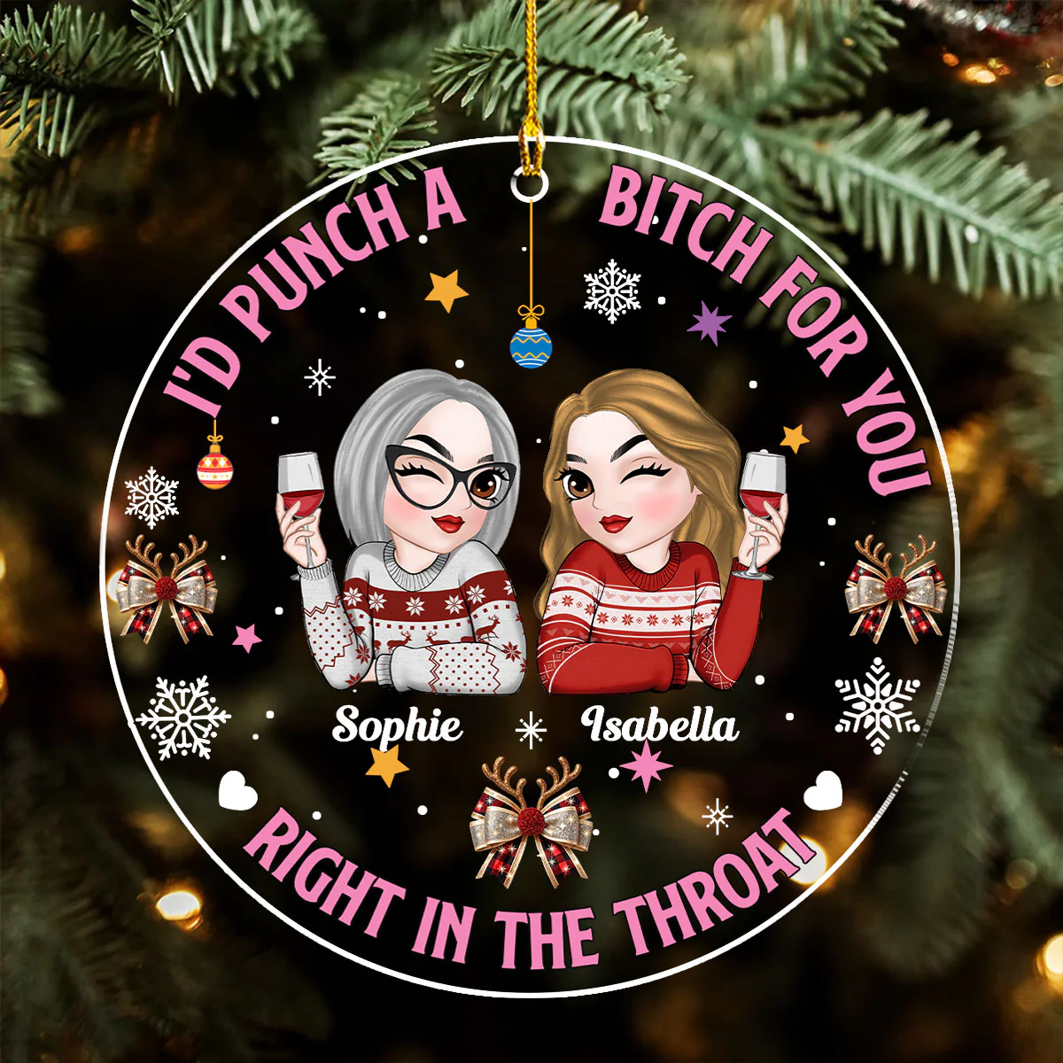 Punch Bitch For You Besties - Personalized Custom Acrylic Ornament - Image 4