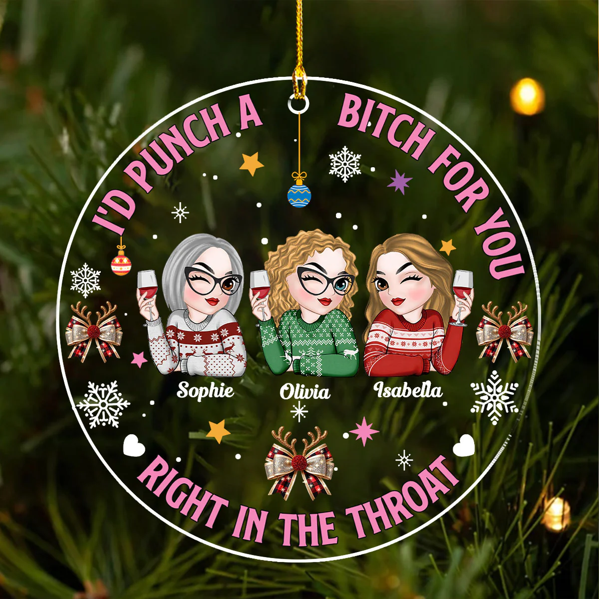Punch Bitch For You Besties - Personalized Custom Acrylic Ornament - Image 5
