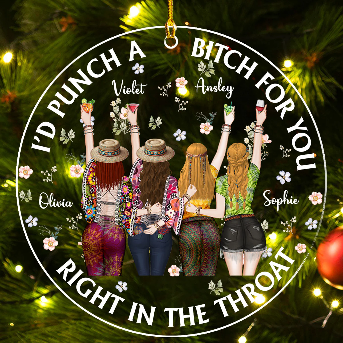Punch Bitch Hippie Version - Personalized Custom Acrylic Ornament - Image 3