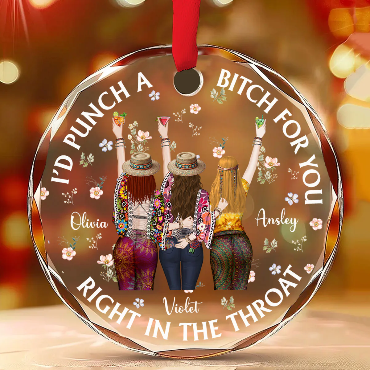 Punch Bitch Hippie Version - Personalized Custom Glass Ornament - Image 2