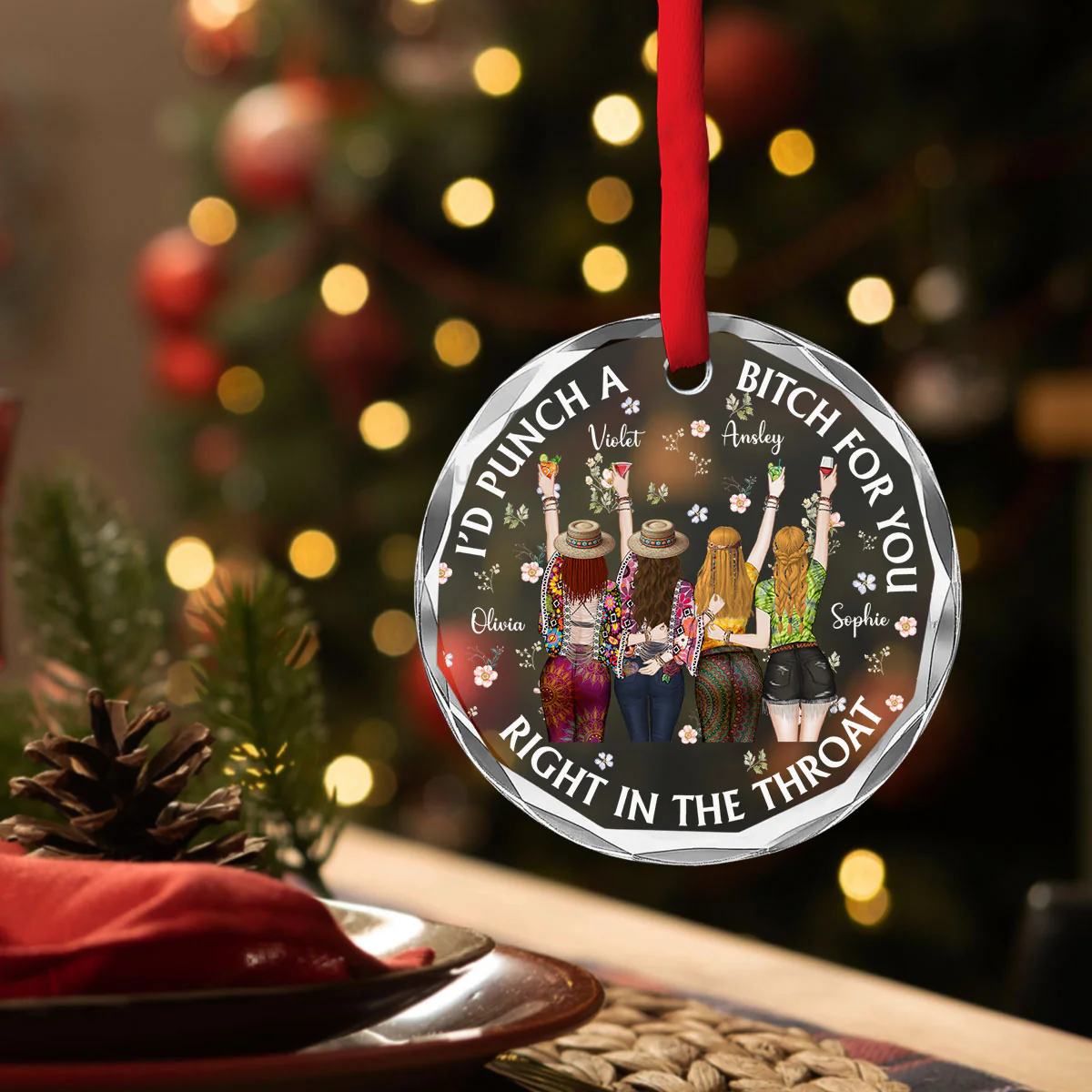 Punch Bitch Hippie Version - Personalized Custom Glass Ornament - Image 4