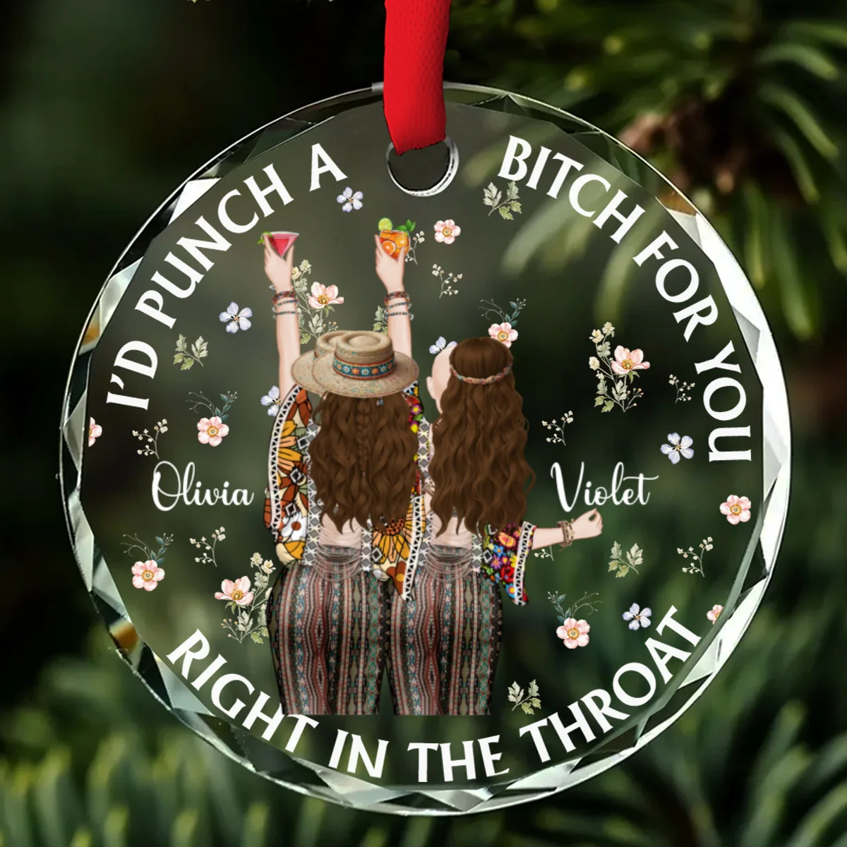 Punch Bitch Hippie Version - Personalized Custom Glass Ornament - Image 6