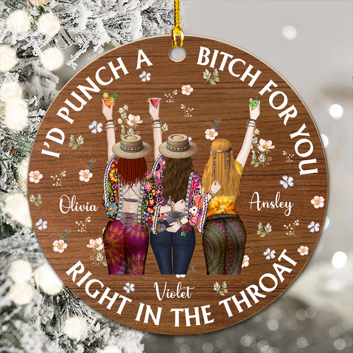 Punch Bitch Hippie Version - Personalized Custom Wood Ornament - Image 2