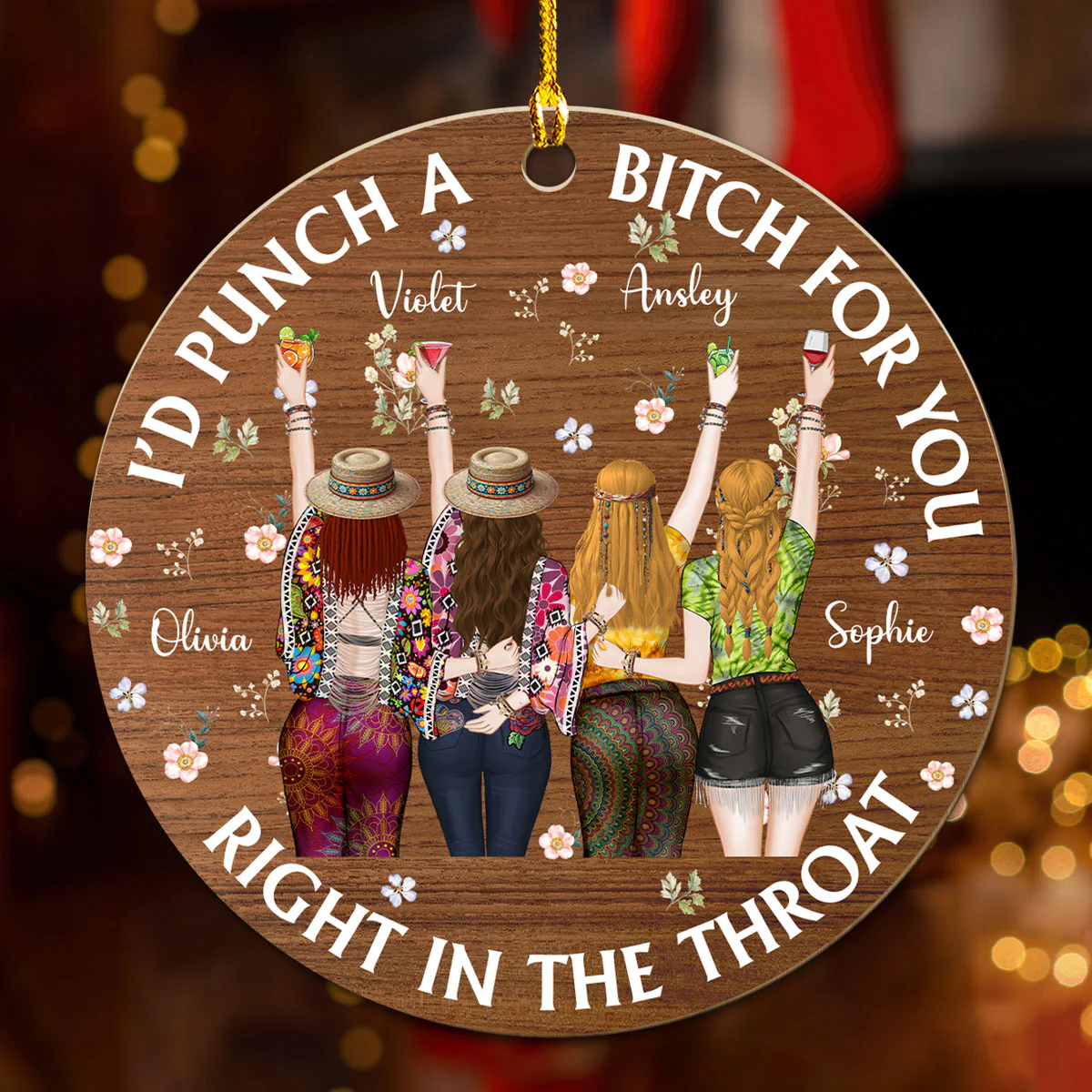 Punch Bitch Hippie Version - Personalized Custom Wood Ornament - Image 3