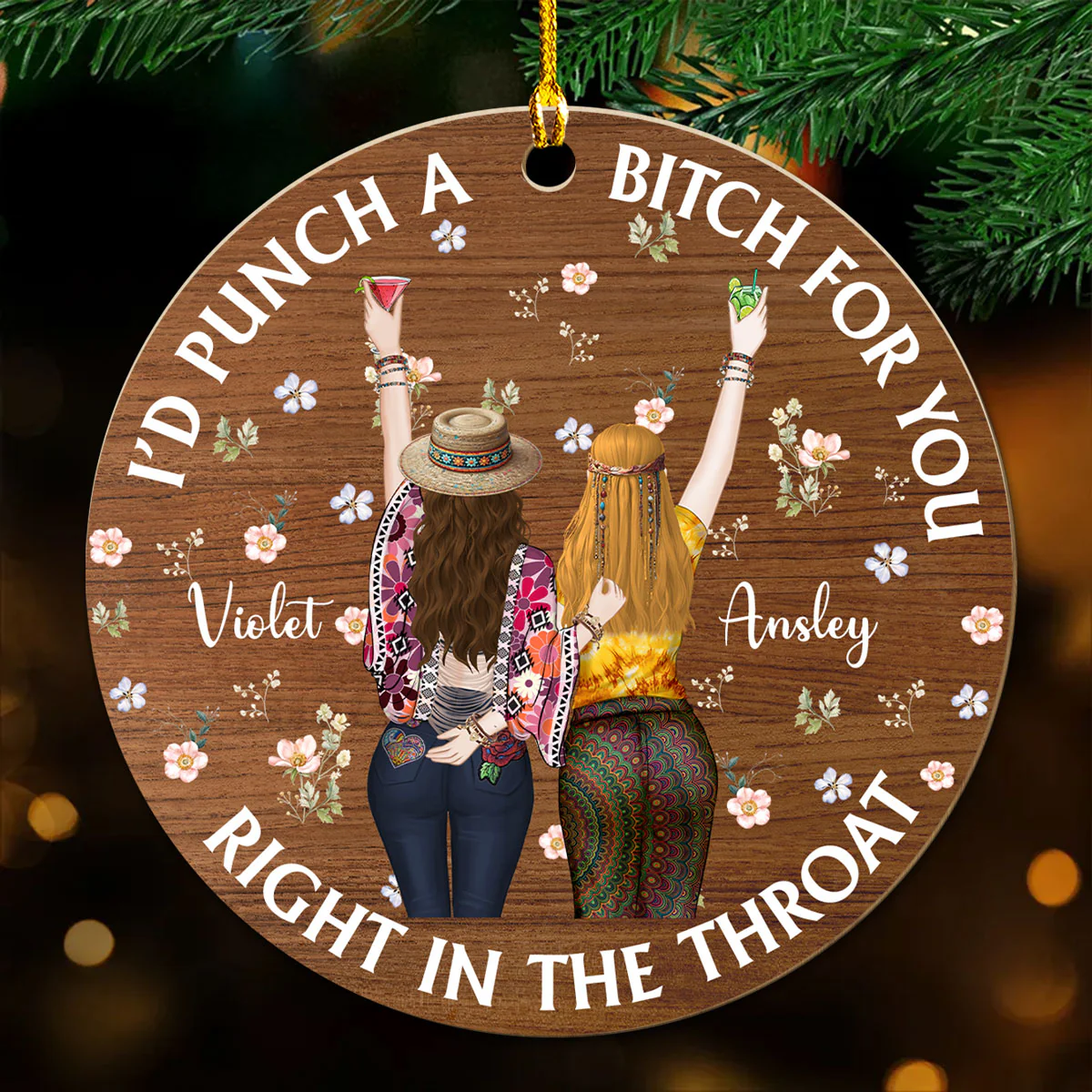 Punch Bitch Hippie Version - Personalized Custom Wood Ornament - Image 4
