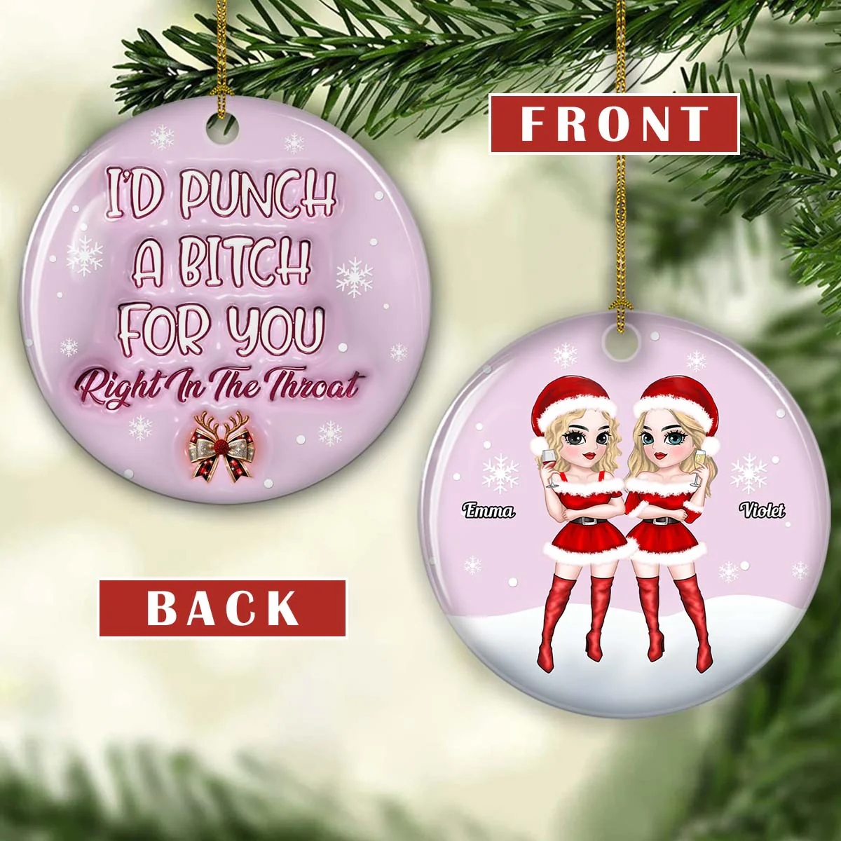 Punch Bitch - Personalized Custom 3D Inflated Effect Ceramic Ornament - Image 5