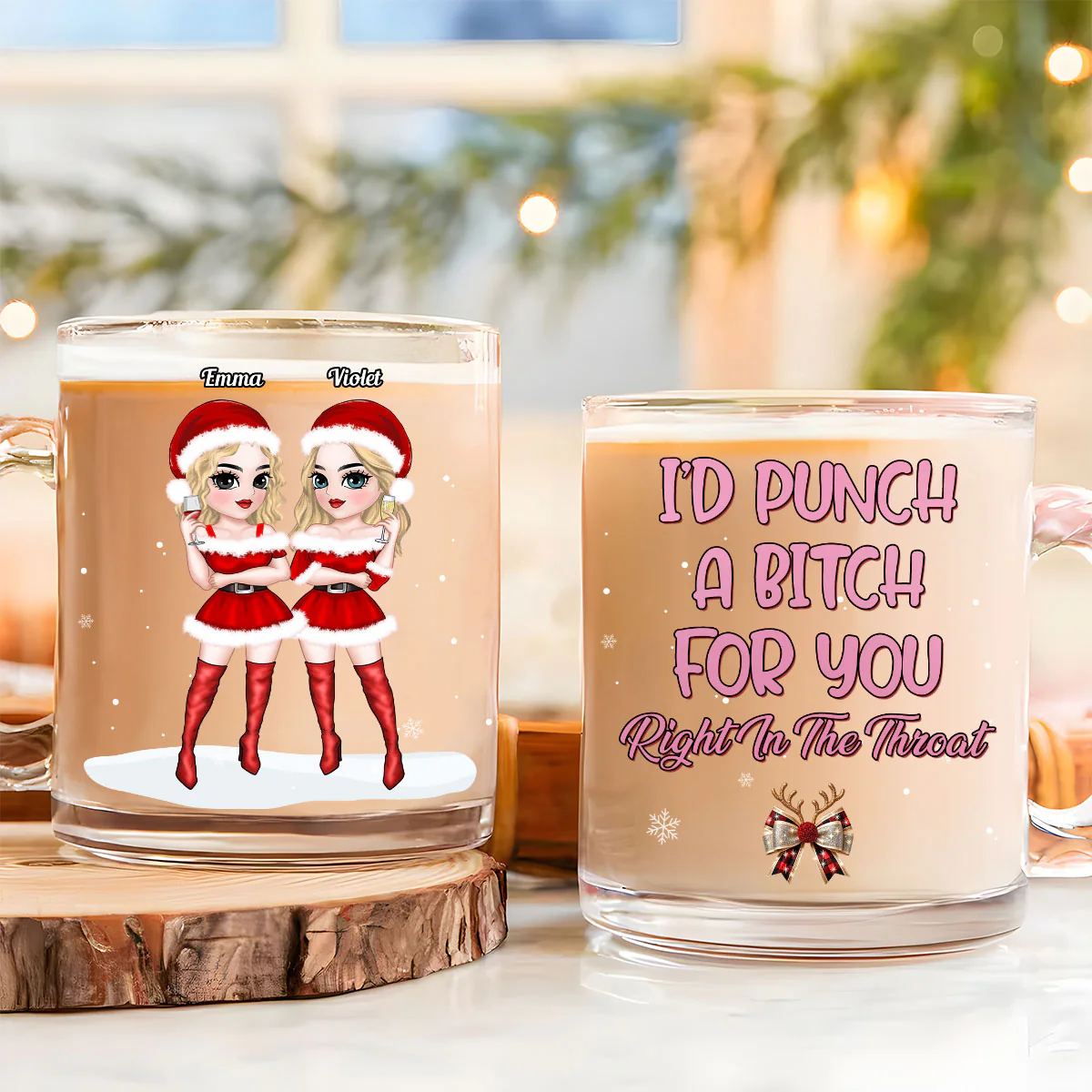 Punch Bitch - Personalized Custom Glass Mug - Image 3