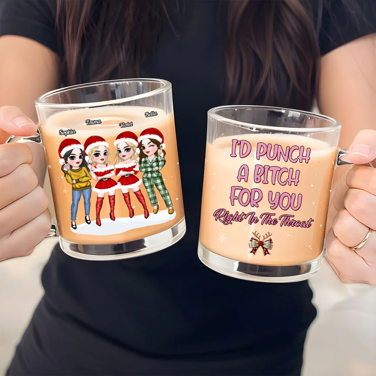Punch Bitch - Personalized Custom Glass Mug - Image 4