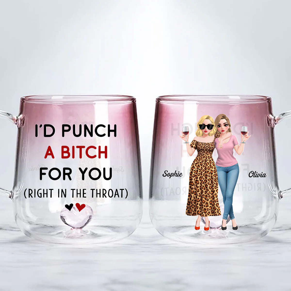Punch For You Cartoonize - Personalized Custom Pink Gradient Glass Mug - Image 2