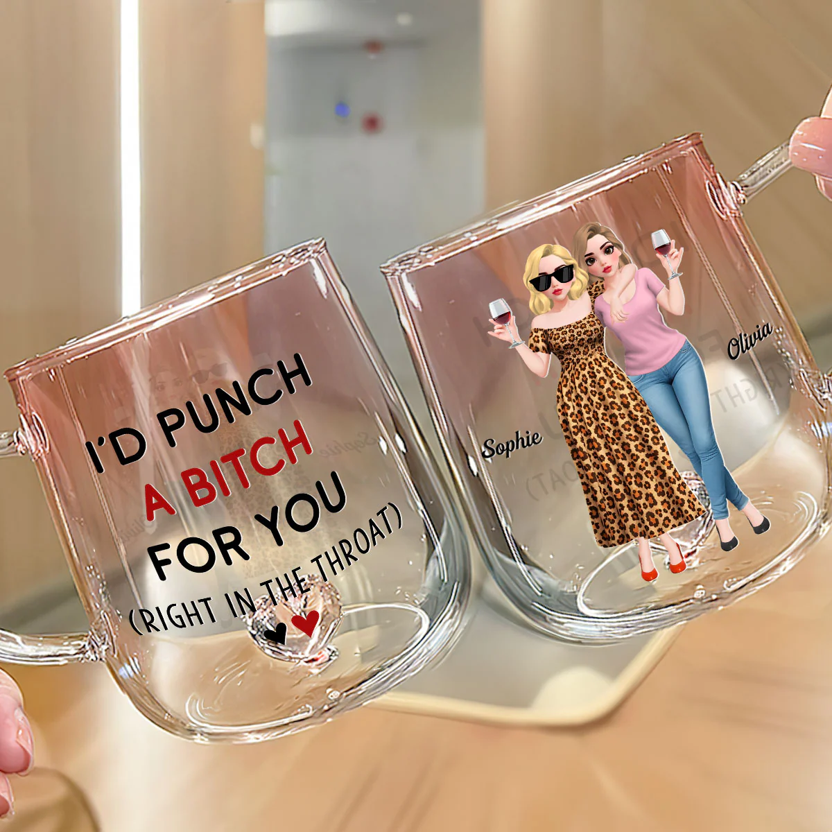 Punch For You Cartoonize - Personalized Custom Pink Gradient Glass Mug - Image 3